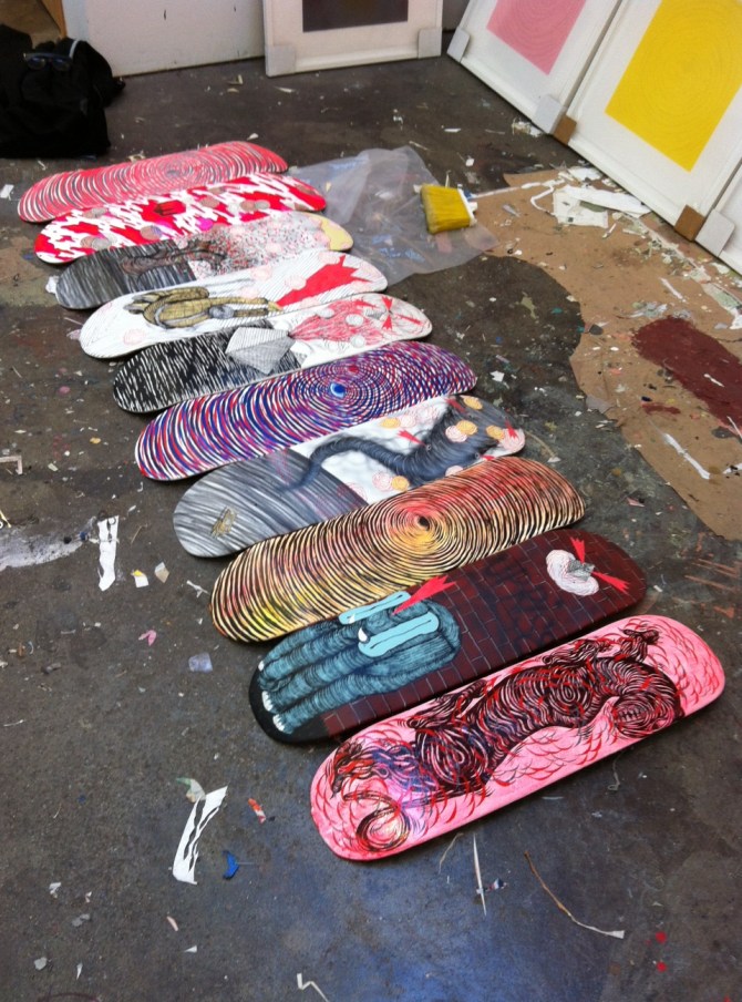 Example painted skateboard decks (Courtesy of Andrew Schoultz)